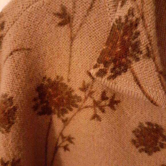Herman Geist Wool Cardigan Sweater Womens Xl  Heavy Warm Jacket Tan Brown Floral - Picture 5 of 8